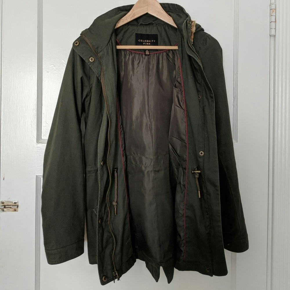 Celebrity Pink Hodded Utility Parka Jacket Coat